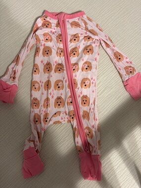 BAMBOO Pink Puppy Print Footed One-Piece Pajamas